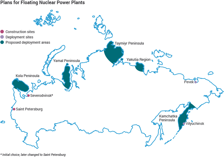 current, planned and proposed locations for floating nuclear power plants